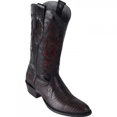 Los Altos Mens Round Toe Teju Lizard Black Pull-On Boot Style