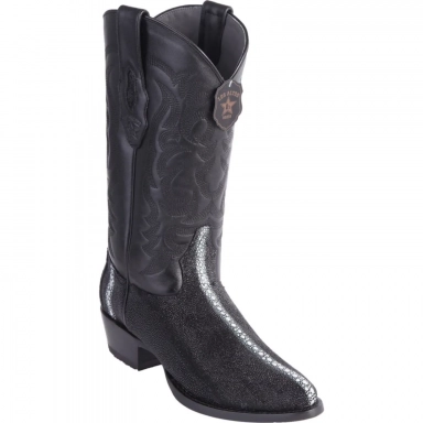 Los Altos Mens Round Toe Stingray Rowstone Black Pull-On Boot