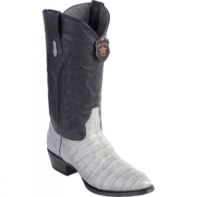 Los Altos Mens Round Toe Caiman Belly Black/Gray Cowboy Boot 658209