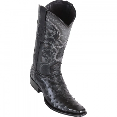Los Altos Mens European Square Toe Ostrich Black Cowboy Boot