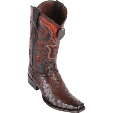 Los Altos Mens European Square Toe Ostrich Faded Brown Cowboy Boot