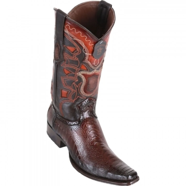 Los Altos Mens European Square Toe Ostrich Leg Faded Brown Cowboy Boot