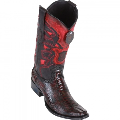 Los Altos Mens European Square Toe Ostrich Leg Black Cherry Cowboy