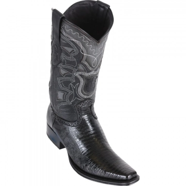 Los Altos Mens Square Toe Teju Lizard Black Cowboy Boot