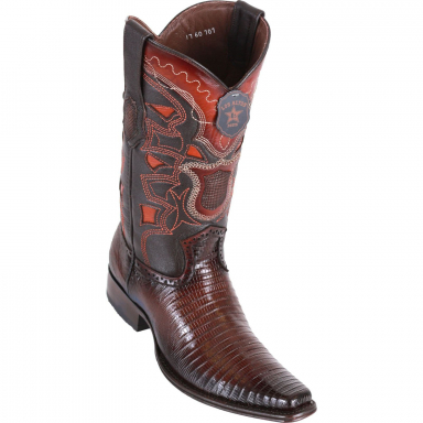 Los Altos Mens European Square Toe Teju Lizard Faded Brown Cowboy Boot 760716