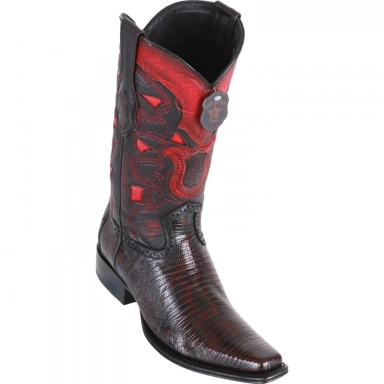 Los Altos Mens European Square Toe Teju Lizard Black Cherry Cowboy