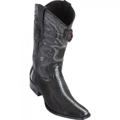 Los Altos Mens European Square Toe Stingray Rowstone Black Cowboy Boot