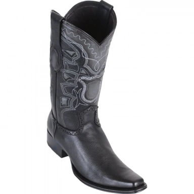 Los Altos Mens European Square Toe Grisly Black Cowboy Boot