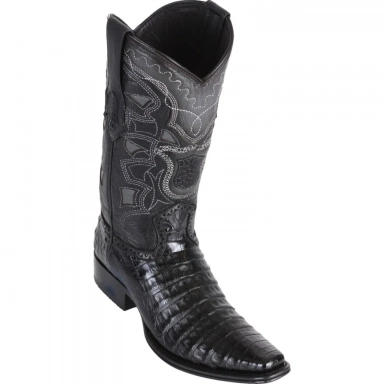 Los Altos Mens European Square Toe Caiman Belly Black Cowboy Boot