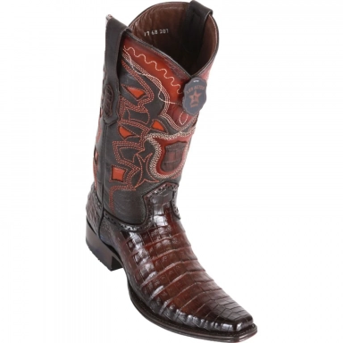 Los Altos Mens European Square Toe Caiman Belly Faded Brown Cowboy