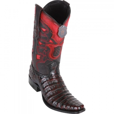 Los Altos Mens Square Toe Caiman Black Cherry Cowboy Boot