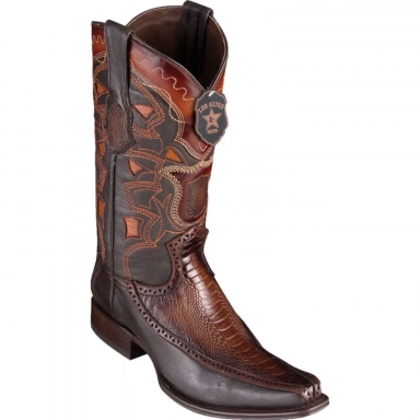 Los Altos Mens European Square Toe Half Vamp Ostrich Leg Faded Cowboy