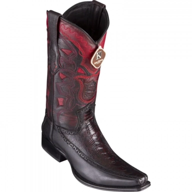 Los Altos Mens European Square Toe Half Vamp Ostrich Leg Black Cowboy