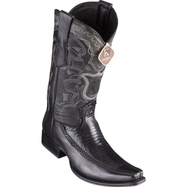 Los Altos Mens European Square Toe Half Vamp Teju Lizard Black Cowboy