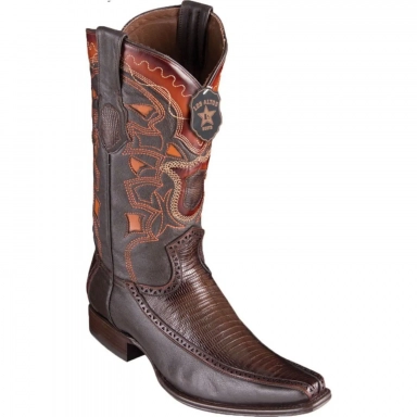 Los Altos Mens Square Toe Teju Lizard Brown Cowboy Boot