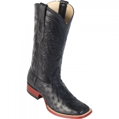 Los Altos Mens Wide Square Toe Ostrich Black Cowboy Boot Style
