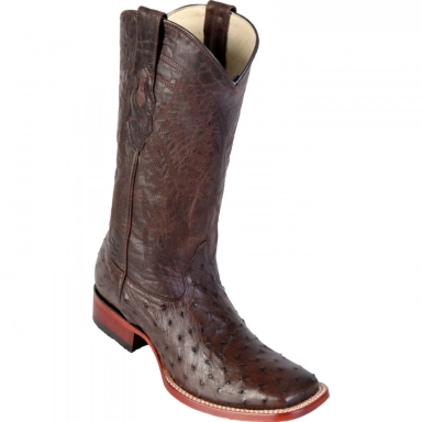 Los Altos Mens Wide Square Toe Ostrich Brown Cowboy Boot