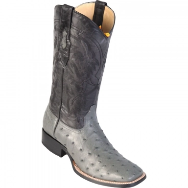 Los Altos Mens Wide Square Toe Ostrich Gray Cowboy Boot