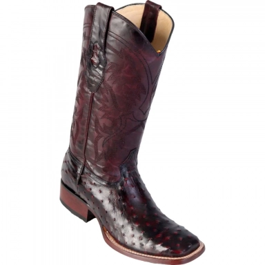 Los Altos Mens Wide Square Toe Ostrich Black Cherry Cowboy Boot