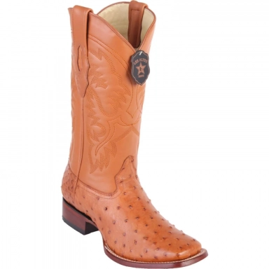 Los Altos Mens Wide Square Toe Ostrich Honey Cowboy Boot