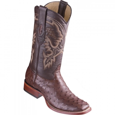 Los Altos Mens Wide Square Toe Ostrich Tobacco Cowboy Boot
