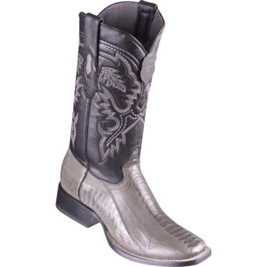Los Altos Mens Wide Square Toe Ostrich Leg Gray Cowboy Boot