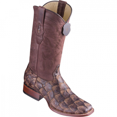 Los Altos Mens Wide Square Toe Pirarucu Cacao Cowboy Boot 8221046
