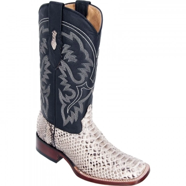 Los Altos Mens Wide Square Toe Python Natural Cowboy Boot