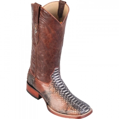 Los Altos Mens Wide Square Toe Python Rustic Cognac Cowboy Boot