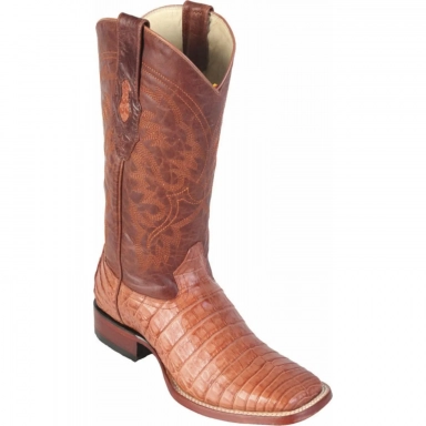 Los Altos Mens Wide Square Toe Caiman Belly Cognac Cowboy Boot Brown