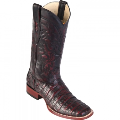Los Altos Mens Square Toe Caiman Black Cherry Cowboy Boot Style