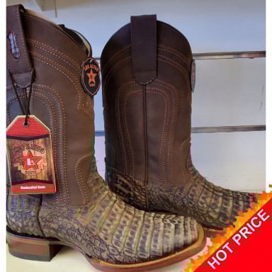 Los Altos Mens Sanded Croc Safari Brown Wide SQ. Toe Cowboy Boot 8228235