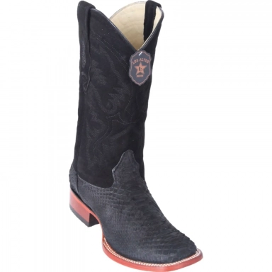 Los Altos Mens Toe Python Black Suede Finish Cowboy Boot