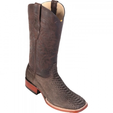 Los Altos Mens Wide Square Toe Python Brown Suede Finish Cowboy Boot