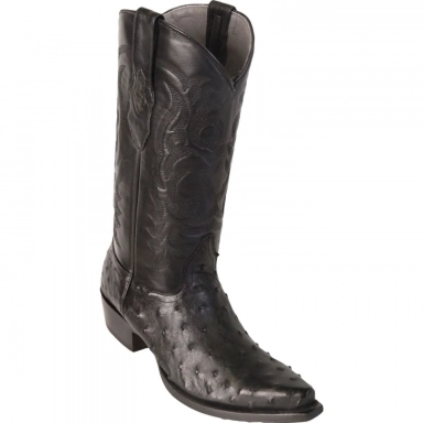 Los Altos Mens Snip Toe Ostrich Black Cherry Cowboy Boot