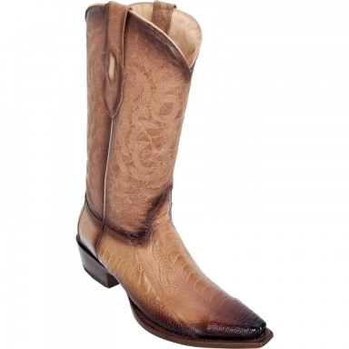 Los Altos Mens Snip Toe Ostrich Leg Faded Oryx Cowboy Boot