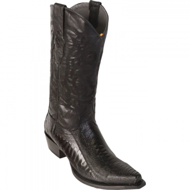 Los Altos Mens Snip Toe Ostrich Leg Black Cherry Cowboy Boot