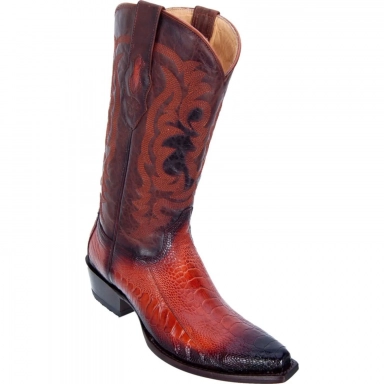 Los Altos Mens Snip Toe Ostrich Leg Faded Cognac Cowboy Boot