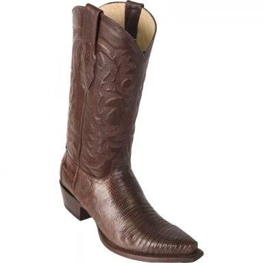 Los Altos Mens Snip Toe Teju Lizard Brown Cowboy Boot
