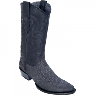 Los Altos Mens Toe Teju Lizard Sanded Black Cowboy Boot