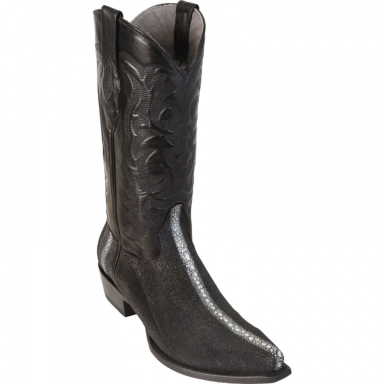 Los Altos Mens Snip Toe Stingray Rowstone Black Cowboy Boot