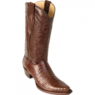 Los Altos Mens Snip Toe Caiman Belly Brown Cowboy Boot