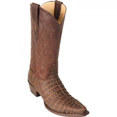 Los Altos Mens Snip Toe Caiman Belly Sanded Brown Cowboy Boot