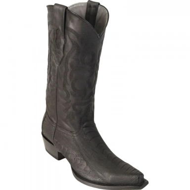 Los Altos Mens Snip Toe Ostrich Leg Black Cowboy Boot Style
