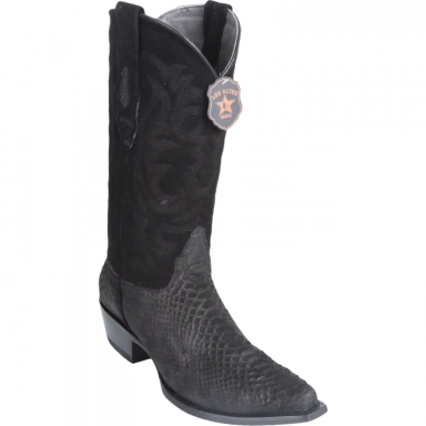 Los Altos Mens Snip Toe Python Black Suede Finish Cowboy Boot