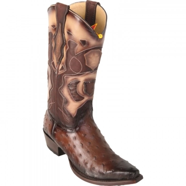 Los Altos Mens Snip Toe Ostrich Faded Brown Cowboy Boot