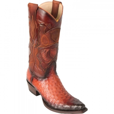 Los Altos Mens Snip Toe Ostrich Faded Cognac Cowboy Boot