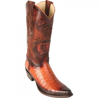 Los Altos Mens Toe Caiman Belly Faded Cognac Cowboy Boot