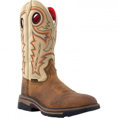 R Watson Ivory Bone Wide Square Toe Buffalo Steel Toe Work Boot
