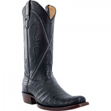 R Watson Black Narrow Square Toe Caiman Belly Western Boot